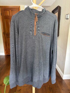 Johnston Murphy Knit Quarter Zip Pullover Gray Faux Suede Trim Men's XL